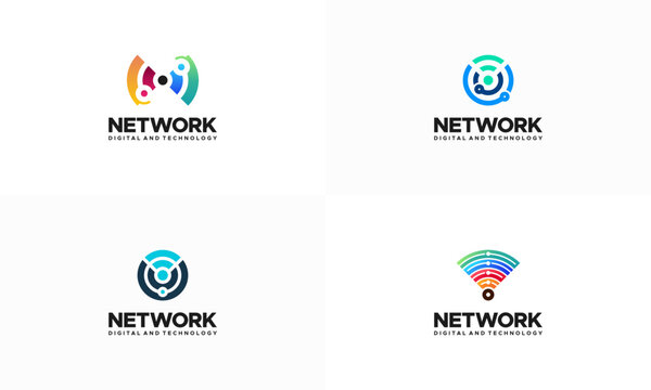 Set of Digital Signal Logo designs concept vector, Network Technology logo symbol Illustration