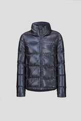 Ghost mannequin. Blue women's puffer down jacket without human isolated on white background. Winter clothes zipped with pockets, high collar for female, ladies. 3d voluminous cloth. Template, mock up © Lilit Lysa