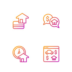 Set line Online real estate, Time is money, Credit card and Price negotiation. Gradient color icons. Vector