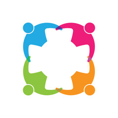 teamwork logo connecting four people on white background