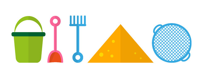 Bucket shovel rake pyramid sand strainer flat set. Toy play sand outside developing fine motor skills teaches model figure draw the sand build education logo store webentertainment kid hobby school