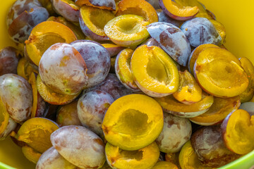 pulp of plums texture. Farm organic bio fruits.Plums harvest.Plum jam preparation.plum abundance 