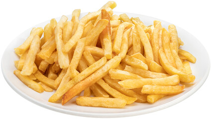 French fries in paper bucket isolated on white background, French fries on white With png file.