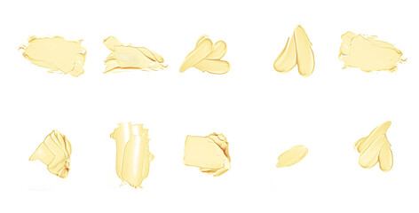 Yellow beauty swatches, skincare and makeup cosmetic product sample texture isolated on white...