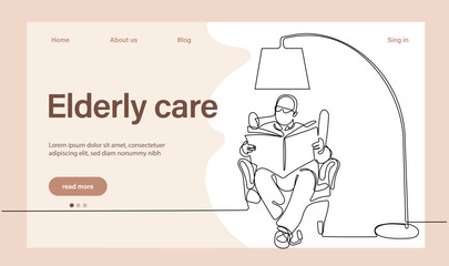 Programs for Seniors Landing Page Template. Elderly Health Care. Elderly care. Cartoon People Vector Illustration.