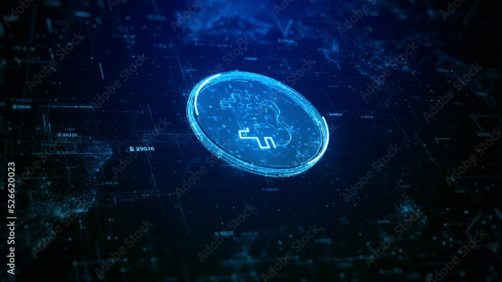 Poster bitcoin crypto currency digital encryption, digital money exchange, technology blockchain and global