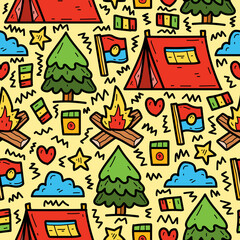 Camping doodle cartoon pattern illustration design