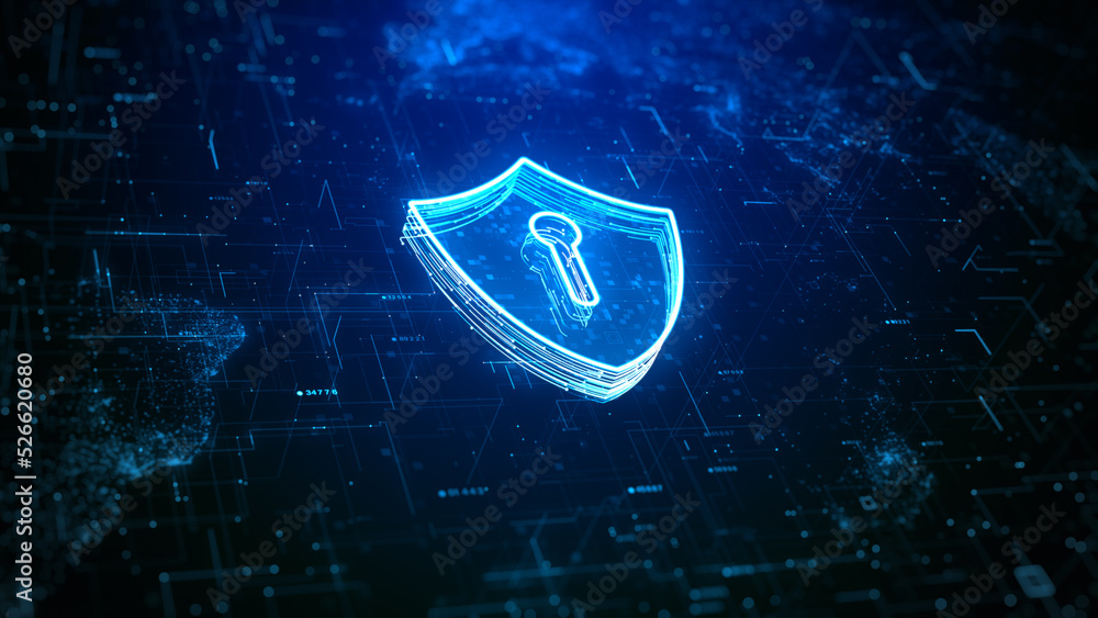 Poster shield icon cyber security, digital data network protection, future technology digital data network 