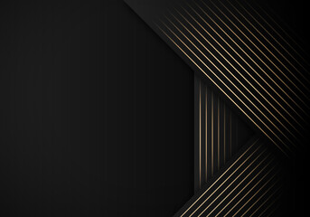 Luxury Stripes Golden Lines Diagonal Overlap on Black Background with Copy Space for Text
