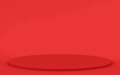 Abstract 3d red color cylinder podium minimal studio background.