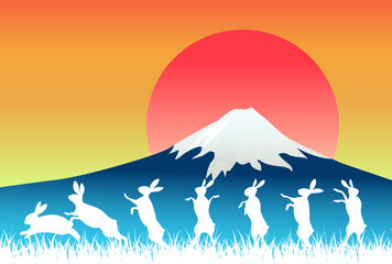 Fototapeta premium 卯 年賀状 富士山 背景 