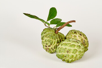 Ripe Sugar apple fruits (annona squamosa) on a white background