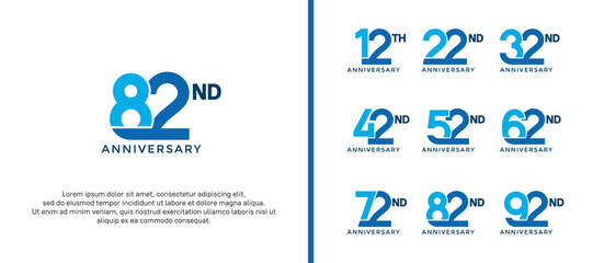 set of anniversary logotype blue color on white background for celebration moment - obrazy, fototapety, plakaty