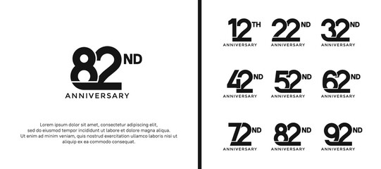 set of anniversary logotype black color on white background for celebration moment