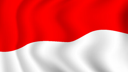 Red white realistic flag of indonesia wave background