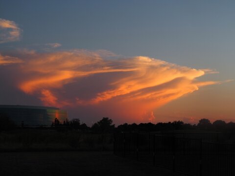 Oklahoma thunderstorm at sunset. 