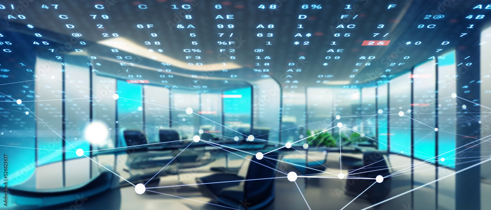 Poster future office and data communication. wide image for banners, advertisements.