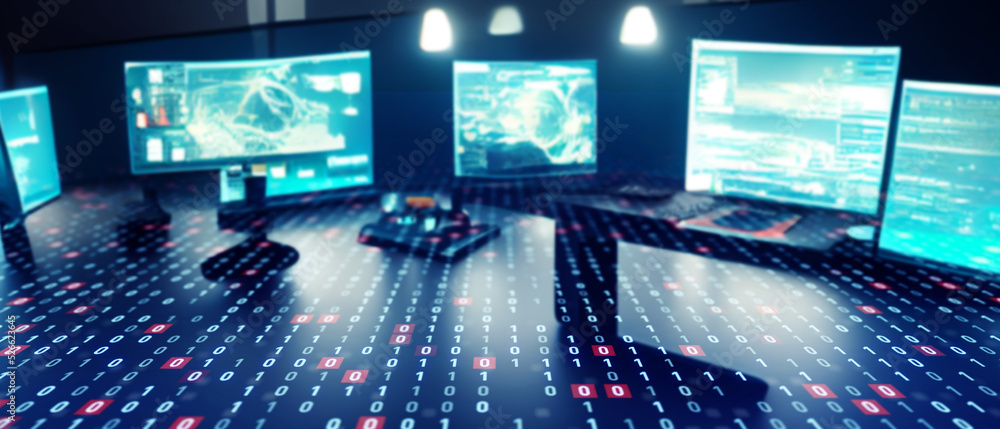 Poster pc room and digital data concept. wide image for banners, advertisements.
