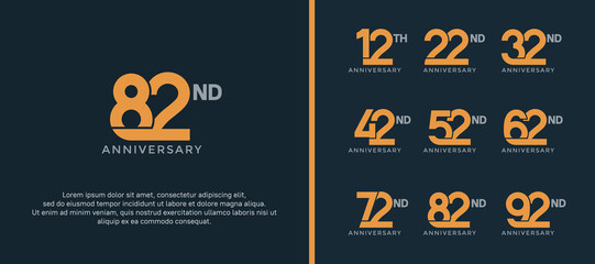 set of anniversary logotype orange color on black background for celebration moment
