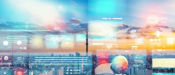 city and data concept. Wide image for banners, advertisements.