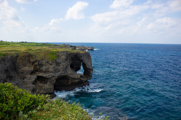 Fototapeta na wymiar Beautiful view at Cape Manzamo, Okinawa Island, Japan