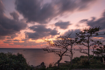 Beautiful sunset at Zanpa Cliff, Okinawa, Japan. Long Exposure
