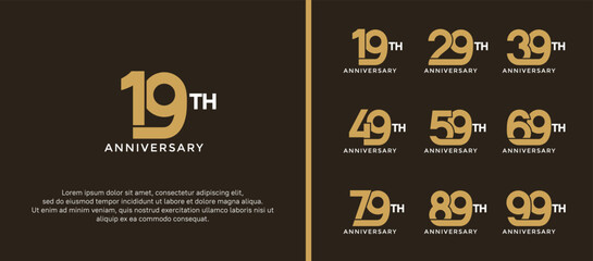 set of anniversary logotype golden and white color on brown background for celebration moment