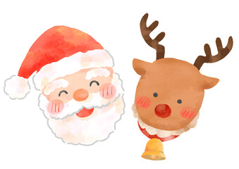 サンタクロースとトナカイ　手描き水彩風