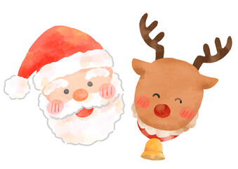 サンタクロースとトナカイ　手描き水彩風