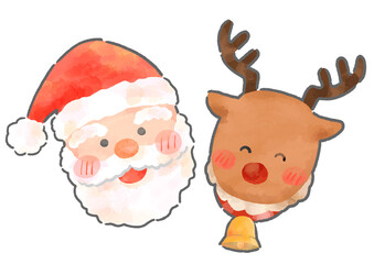 サンタクロースとトナカイ　手描き水彩風
