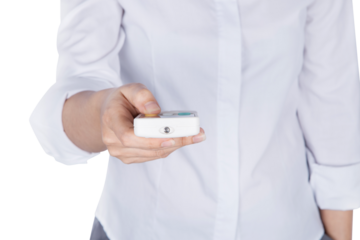 Hand holds a air conditioner remote control with body