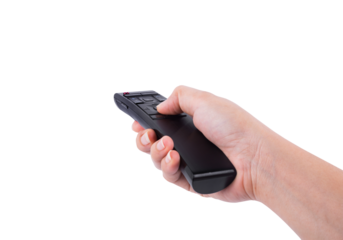 hand with multimedia tv remote contro