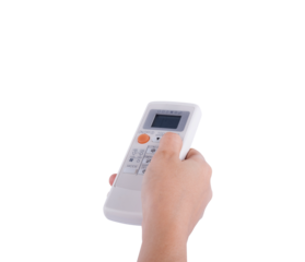 hand with air conditioner remote control