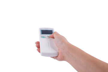 hand with air conditioner remote control