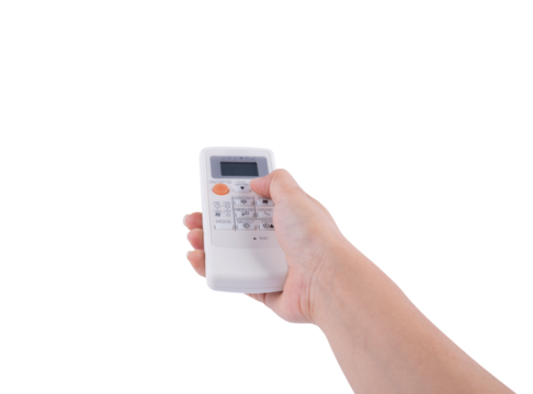 hand with air conditioner remote control