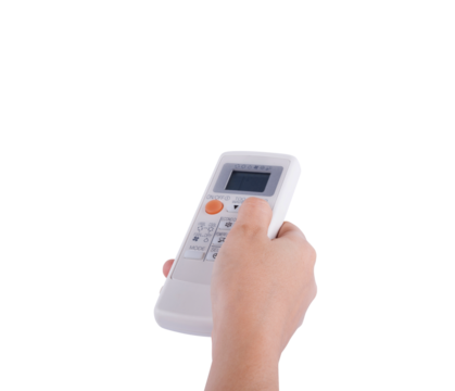 hand with air conditioner remote control