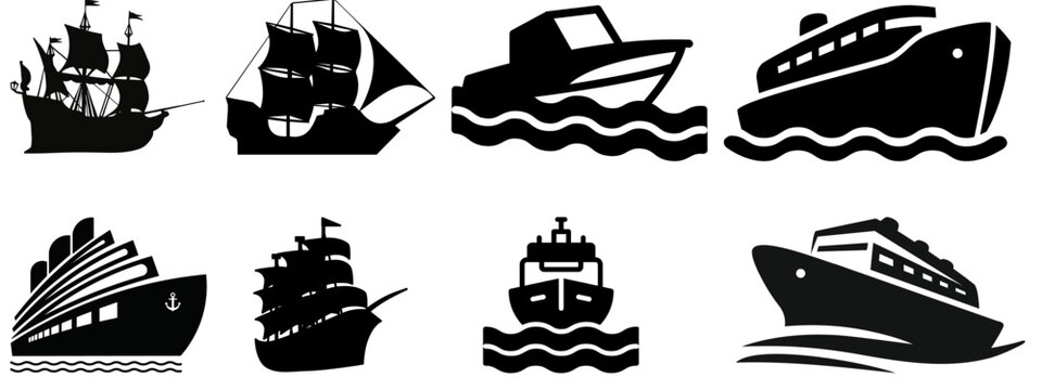 Boats and ship icon collection.flat style vector illustration set. 