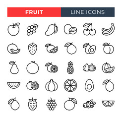 Fresh fruit icons set. Vector line icons.