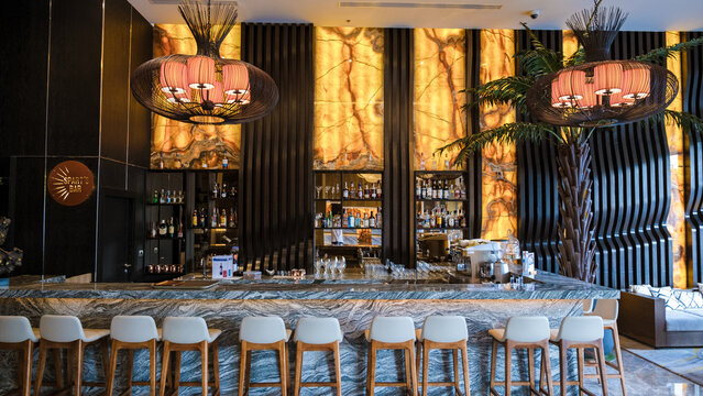 Courtyard Marriott hotel Pattaya Thailand August 2022, Classic bar in the lobby of the hotel