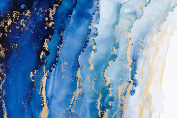 Marble ink abstract art from meticulous original painting abstract background . Painting was painted on high quality paper texture to create smooth marble background pattern of ombre alcohol ink . © InfiniteFlow