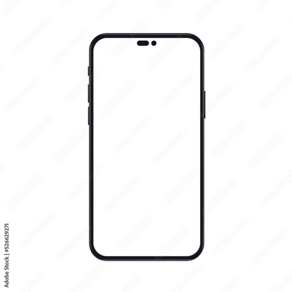 Poster High quality realistic new version of smartphone with blank white screen and cut out selfie camera. Realistic vector mockup phone for visual ui app demonstration