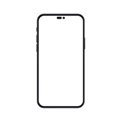High quality realistic new version of smartphone with blank white screen and cut out selfie camera. Realistic vector mockup phone for visual ui app demonstration