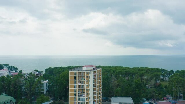 Apartment Hotel On The Coastline Of The Black Sea In Ureki, Georgia. aerial drone