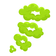 Bad smell fart cloud Green smelly toxic cloud in cartoon style Comic smoke, illustration of stinky odor such as fart, cigarette, breath, rotten food or garbage Chemical poison fume on white background