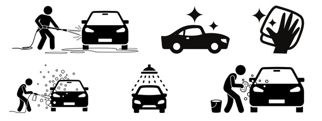 Car wash icon collection. flat style vector illustration car service set. collection of car care