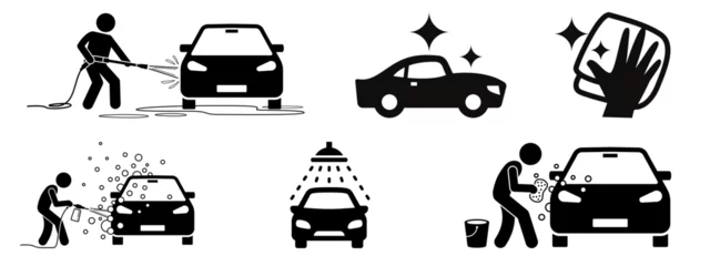 Zelfklevend Fotobehang Car wash icon collection. flat style vector illustration car service set. collection of car care © NDMarketing