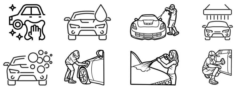 Car wash icon collection. flat style vector illustration car service set. collection of car care