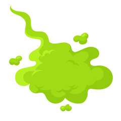 Bad smell fart cloud Green smelly toxic cloud in cartoon style Comic smoke, illustration of stinky odor such as fart, cigarette, breath, rotten food or garbage Chemical poison fume on white background