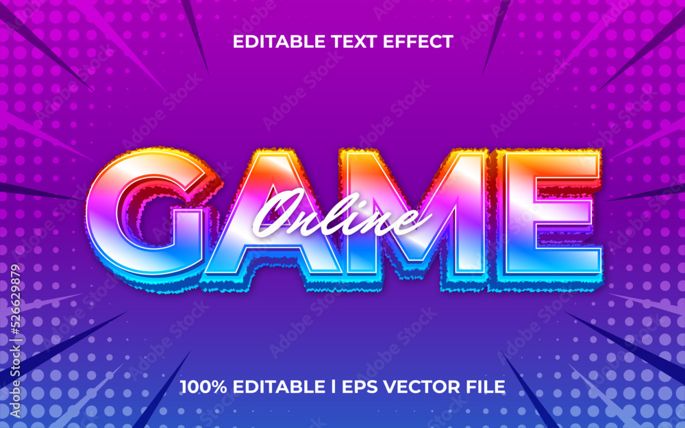 Poster online game 3d text effect with glow theme. stylishtypography template for games