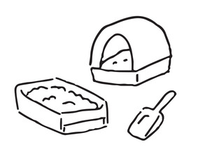 手描き風猫トイレセット　線画